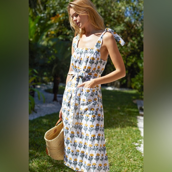 NWT Emerson Fry IZZY LONG DRESS - BIG MARIGOLDS WHITE ORGANIC - small - Picture 5 of 6